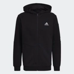ADIDAS ESSENTIALS4GAMEDAY FULL-ZIP HOODIE -Fitness Gear Store Essentials4Gameday Full Zip Hoodie Black HE1811 01 laydown