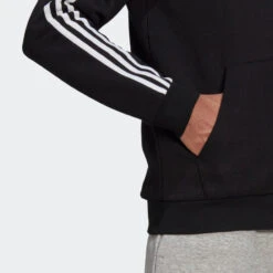 ADIDAS ESSENTIALS FLEECE 3-STRIPES FULL-ZIP HOODIE -Fitness Gear Store Essentials Fleece 3 Stripes Full Zip Hoodie Black GK9051 42 detail