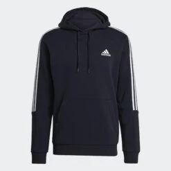 ADIDAS ESSENTIALS FLEECE CUT 3-STRIPES HOODIE -Fitness Gear Store Essentials Fleece Cut 3 Stripes Hoodie Blue GK9584 01 laydown