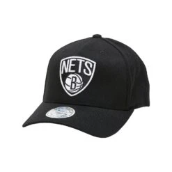 MITCHELL & NESS BROOKLYN NETS WHITE TEAM LOGO FLEX 110 5 PANEL SNAPBACK