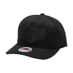 MITCHELL & NESS L.A LAKERS BLACK TEAM LOGO 5 PANEL CLASSIC RED SNAPBACK