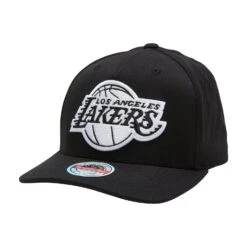 MITCHELL & NESS L.A LAKERS BLACK & WHITE TEAM LOGO 5 PANEL CLASSIC RED SNAPBACK
