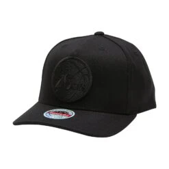 MITCHELL & NESS PHILADELPHIA 76ERS BLACK TEAM LOGO 5 PANEL CLASSIC RED SNAPBACK