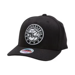 MITCHELL & NESS PHILADELPHIA 76ERS BLACK & WHITE TEAM LOGO 5 PANEL CLASSIC RED SNAPBACK